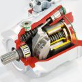 Adjustable axial piston pump of open contour in section